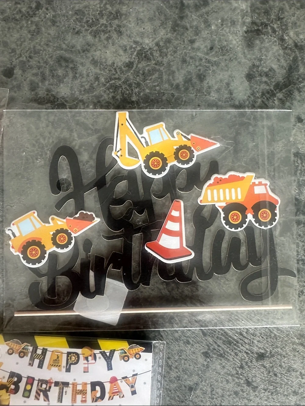 Construction Birthday Banner, Cake topper and cupcake picks or just for decor